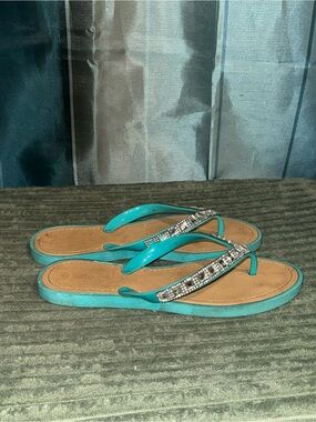Teal Beaded Toe-Post Sandals for Women